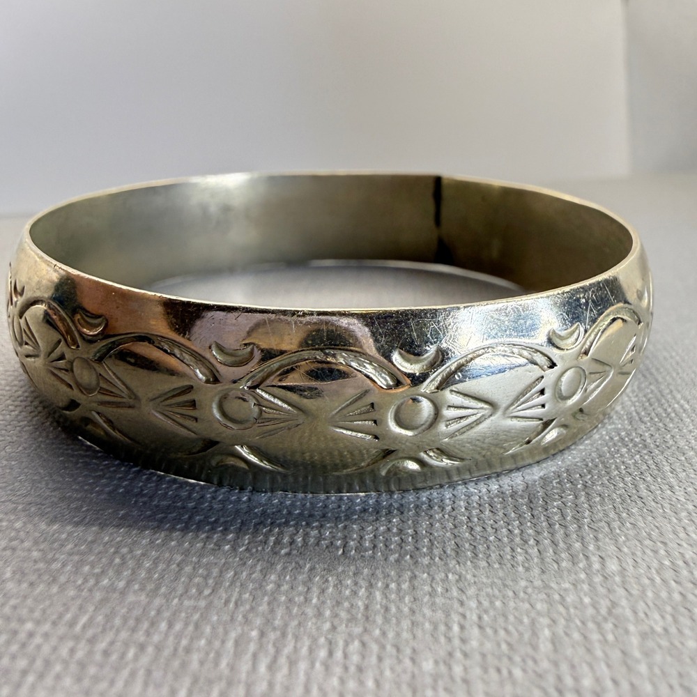 Vintage Sterling Silver Bangle‎ Bracelet 6 grams Embossed Celestial Geometric